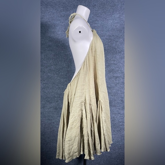 Free People Womens L Catching Rays Green Boho Fairy Raw Hem Halter Tunic Dress - Picture 5 of 12